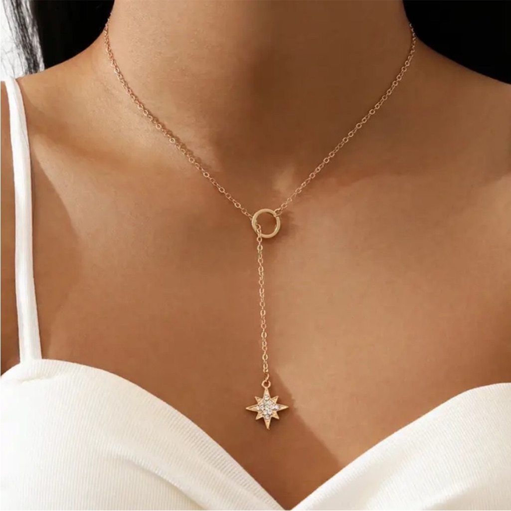 Gold Filled Star Cz Circle Lariat Necklace